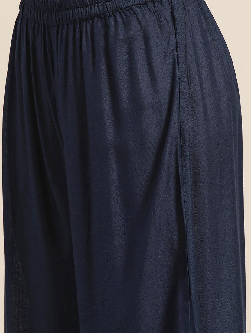 navy blue solid with work kurta sharara set - 19148983 - Standard Image - 3