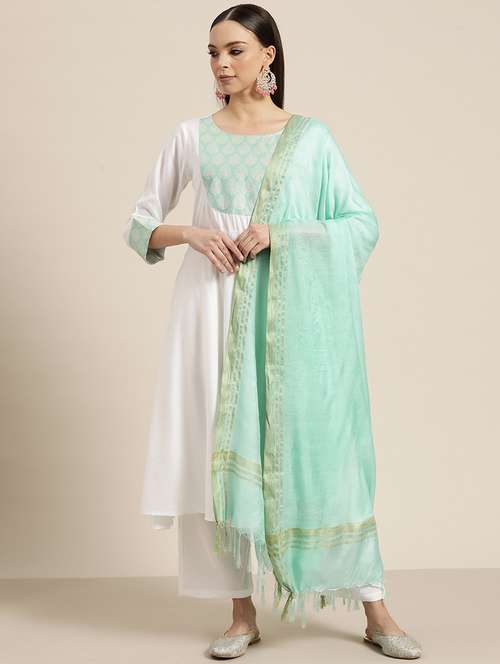 offwhite rayon kurta salwar set - 19149023 - Standard Image - 0
