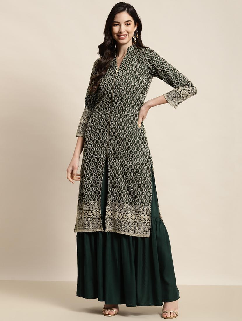 embroidered kurta sharara set - 19149055 -  Zoom Image - 0