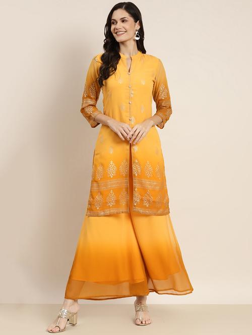 yellow kurta palazzo set - 19149085 -  Standard Image - 0