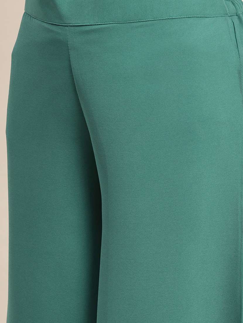 women green mandarin neck kurta palazzo set - 19149088 - Standard Image - 3