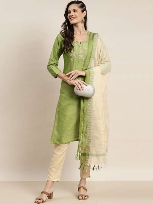women three quarter sleeve kurta pant with dupatta set - 19149097 -  Standard Image - 0