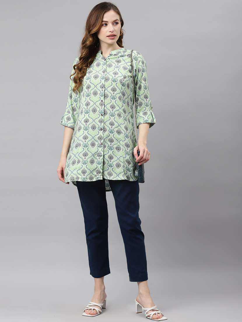 women's a line mandarin neck top - 19154685 -  Standard Image - 3