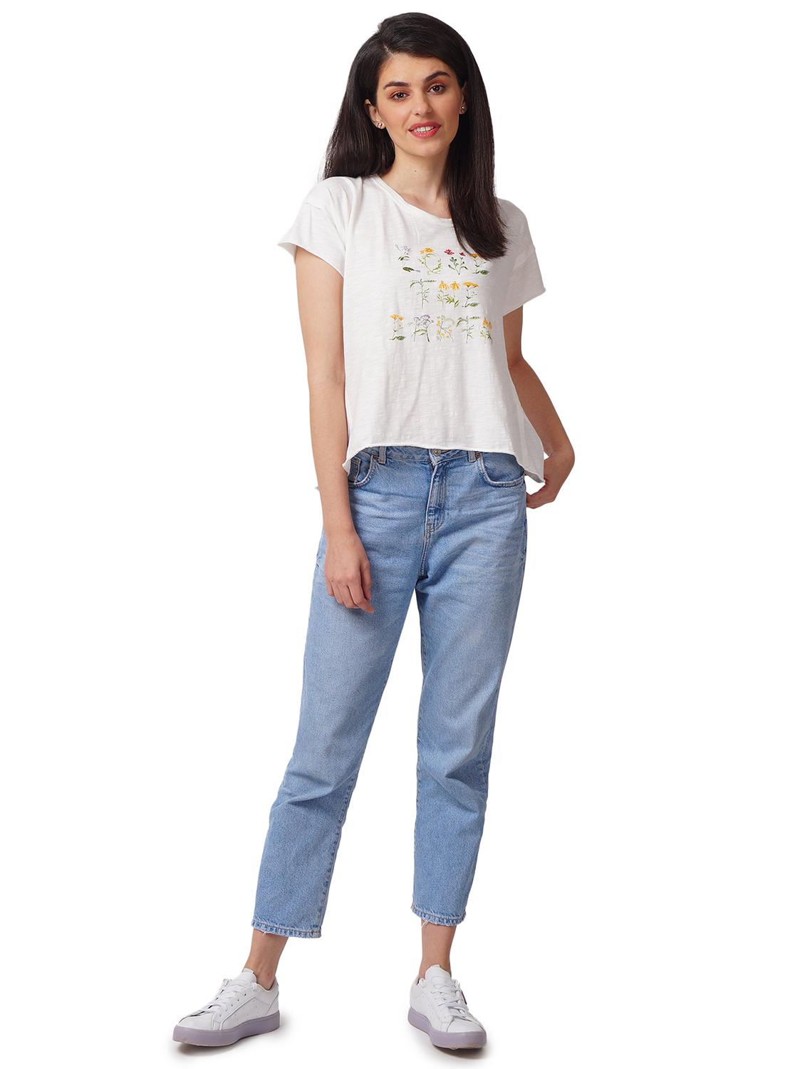 women's front print round neck t-shirt - 19158872 - Standard Image - 3