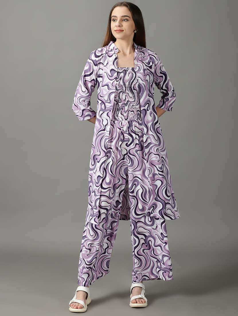 purple printed full leg jumpsuit