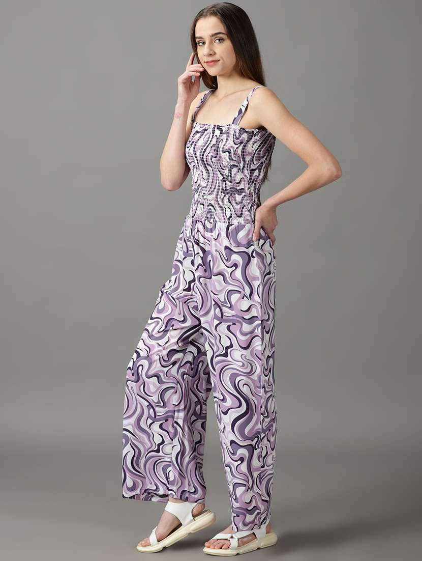 purple printed full leg jumpsuit - 19159658 -  Standard Image - 5
