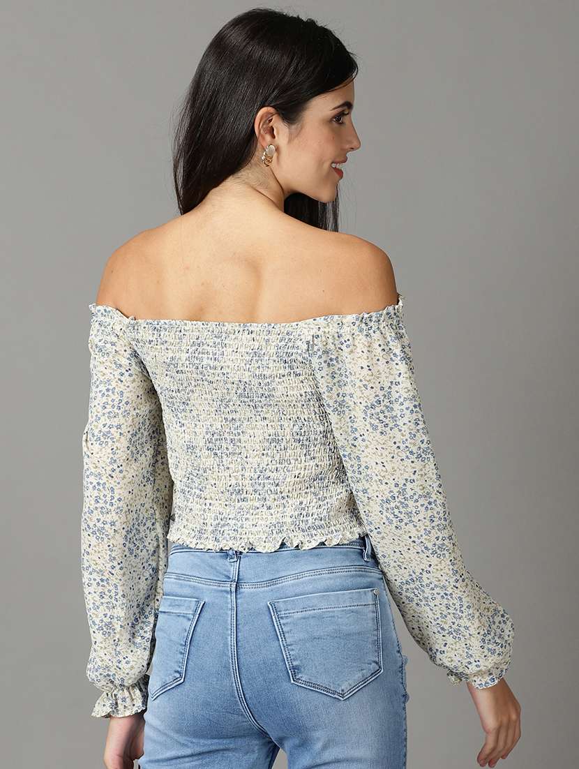 women white floral printed off shoulder top - 19159870 -  Standard Image - 3