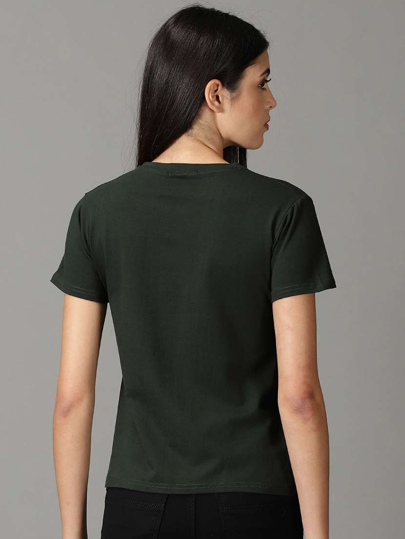 women's chest print crew neck t-shirt - 19159889 -  Standard Image - 3