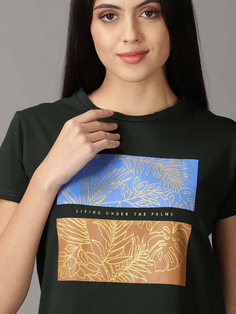 women's chest print crew neck t-shirt - 19159889 -  Standard Image - 5