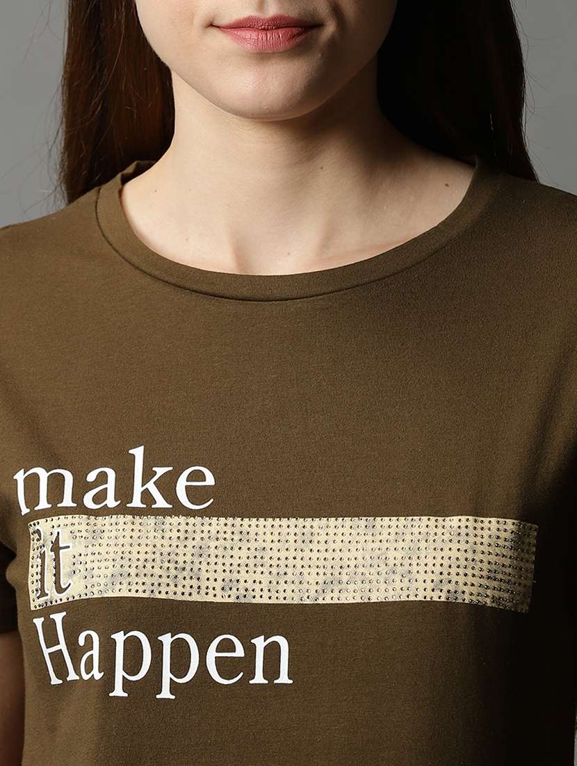 women's chest print round neck t-shirt - 19159890 -  Standard Image - 5