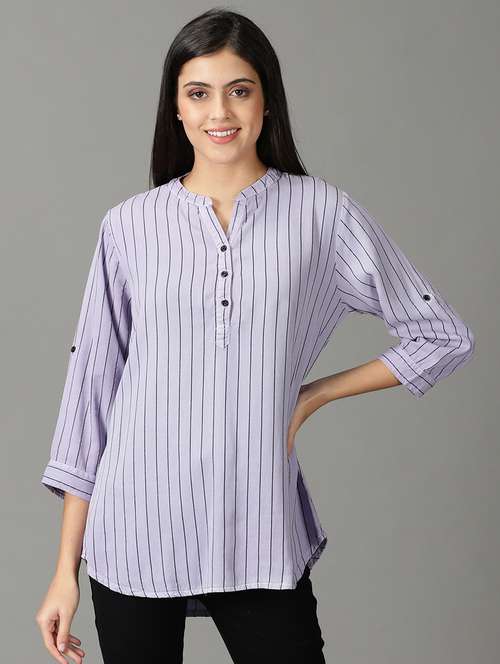 women's straight mandarin neck top - 19159897 -  Standard Image - 0