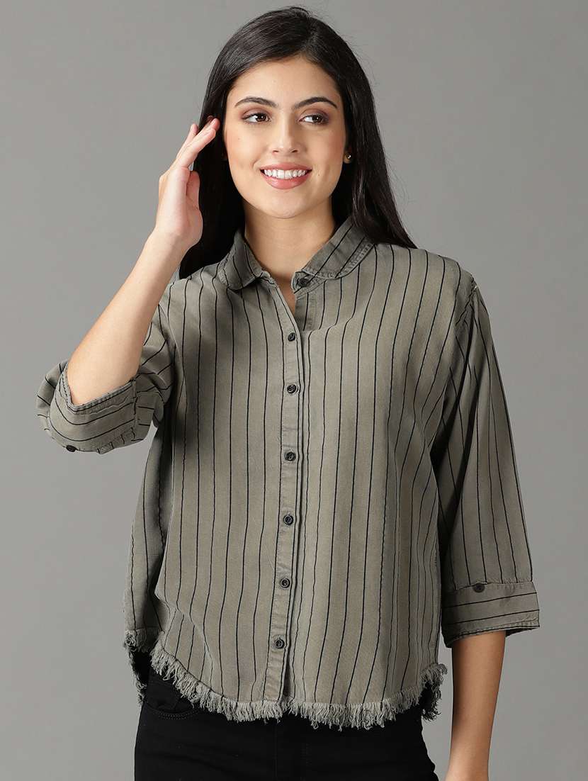 fringed hem striped shirt