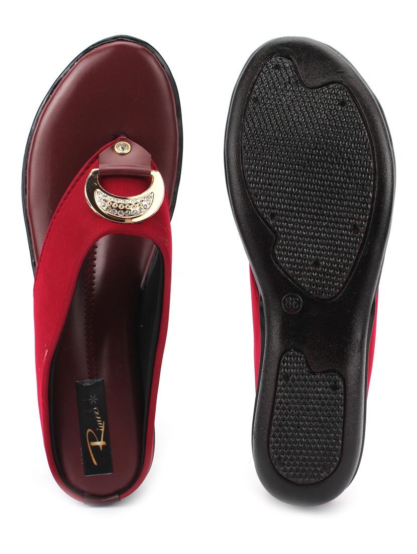 red leatherette slip on sandals - 19160697 - Standard Image - 5