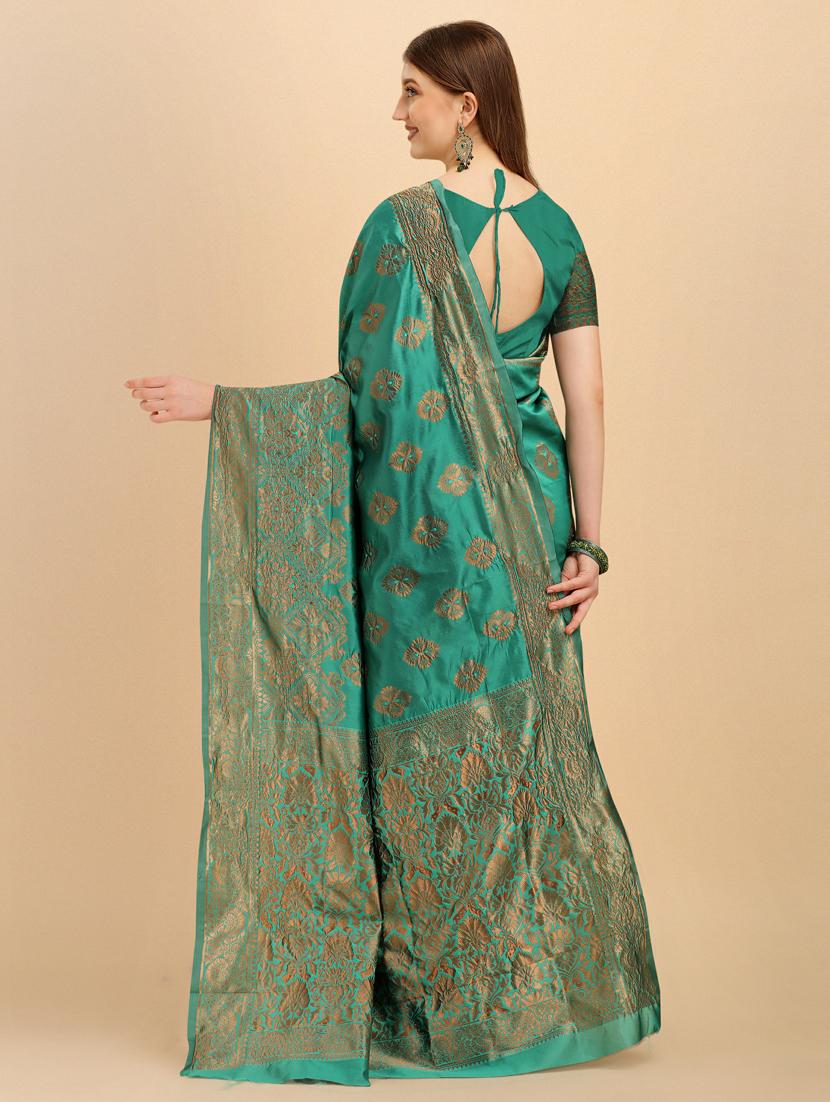 teal woven saree with blouse - 19161170 - Standard Image - 3