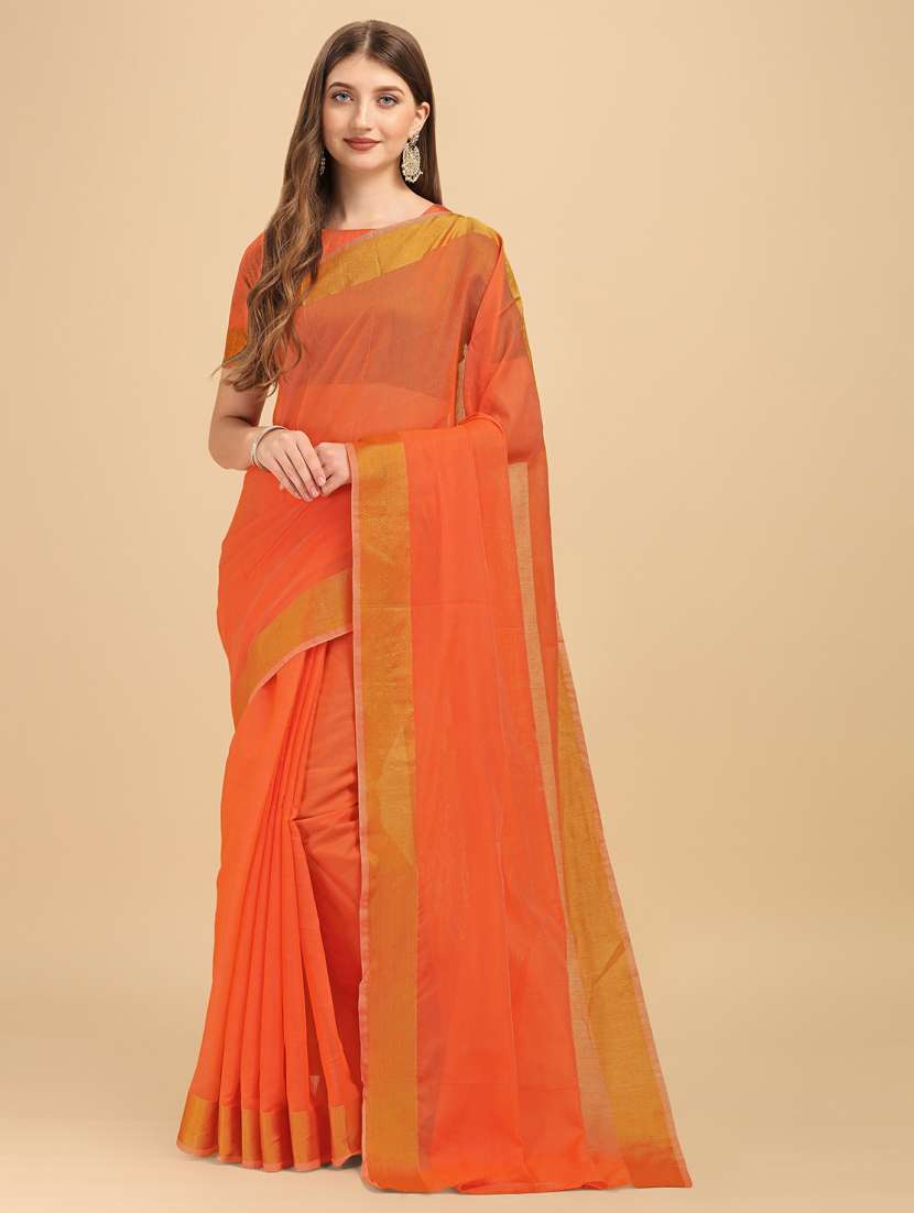 orange silk banarasi saree with blouse - 19161196 -  Zoom Image - 0