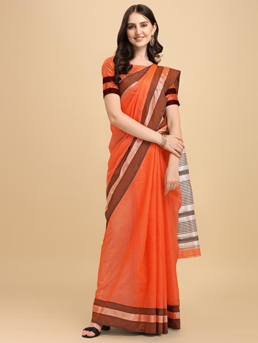 orange cotton chanderi saree - 19161209 - Zoom Image - 0