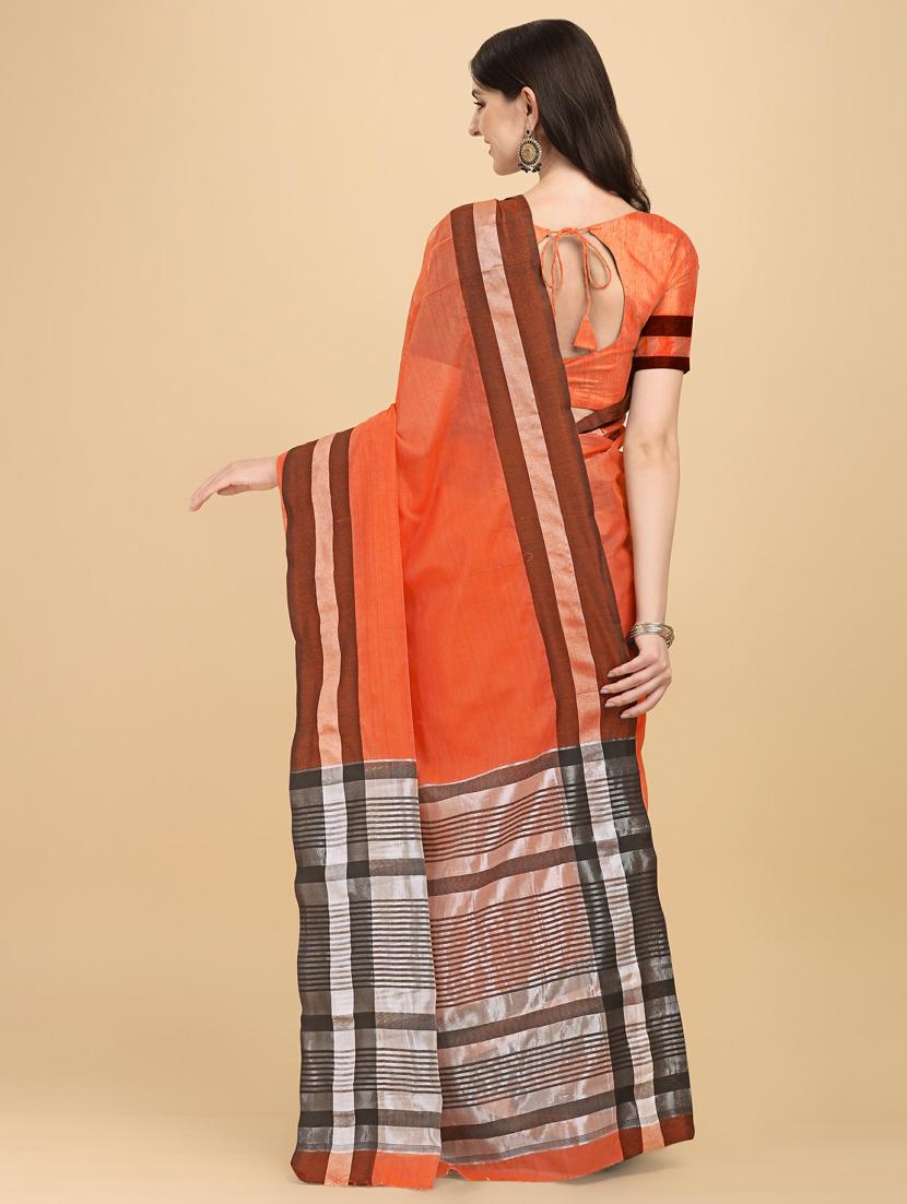 orange cotton chanderi saree - 19161209 - Standard Image - 3