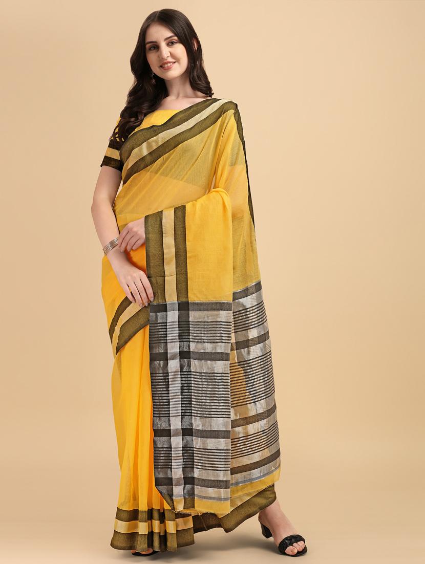 yellow cotton chanderi saree - 19161214 - Zoom Image - 0