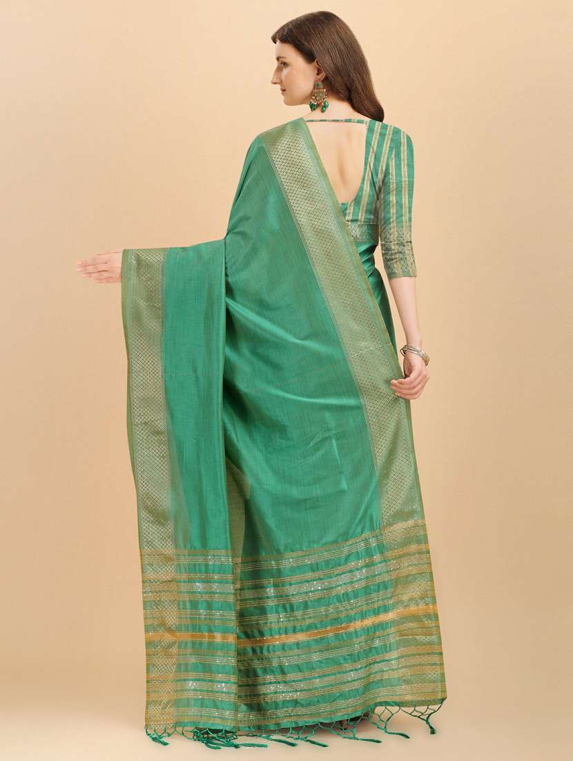 women's self design sea green colored saree with blouse - 19161222 -  Standard Image - 3