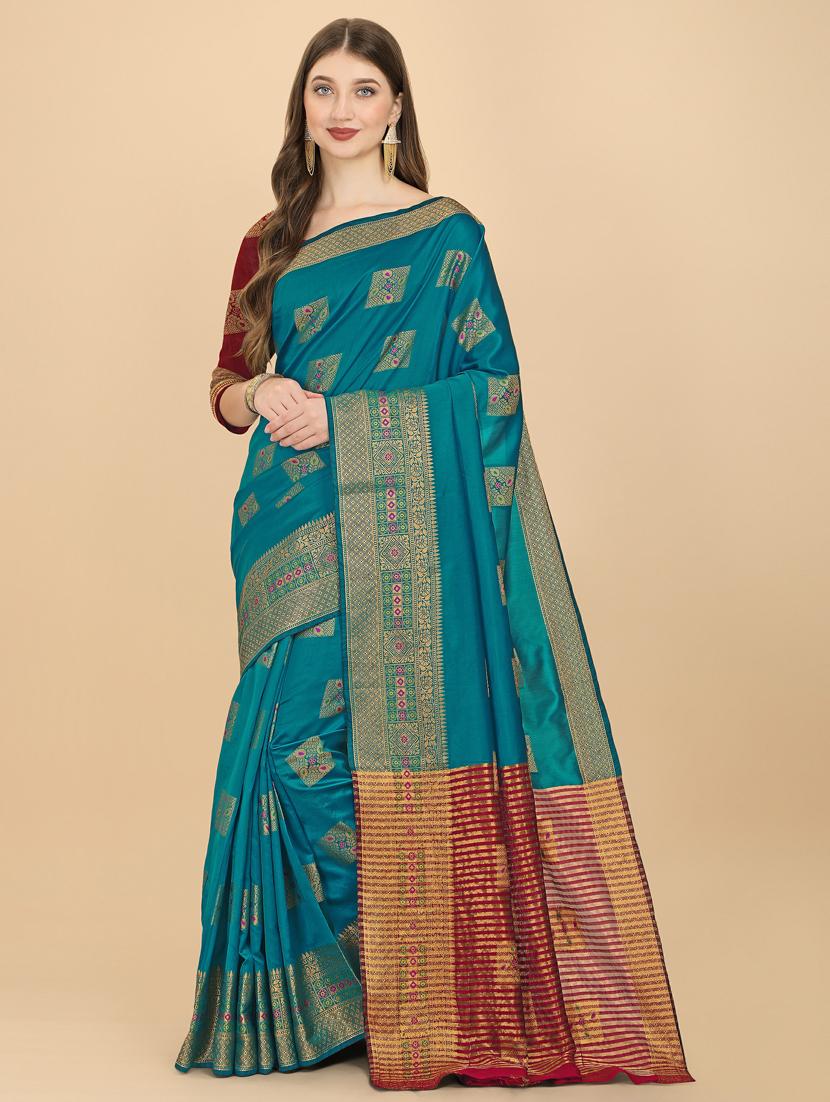 sky blue silk banarasi saree with blouse - 19161227 - Zoom Image - 0