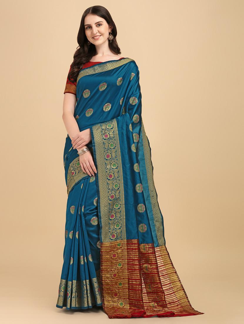 sky blue silk banarasi saree - 19161233 - Zoom Image - 0