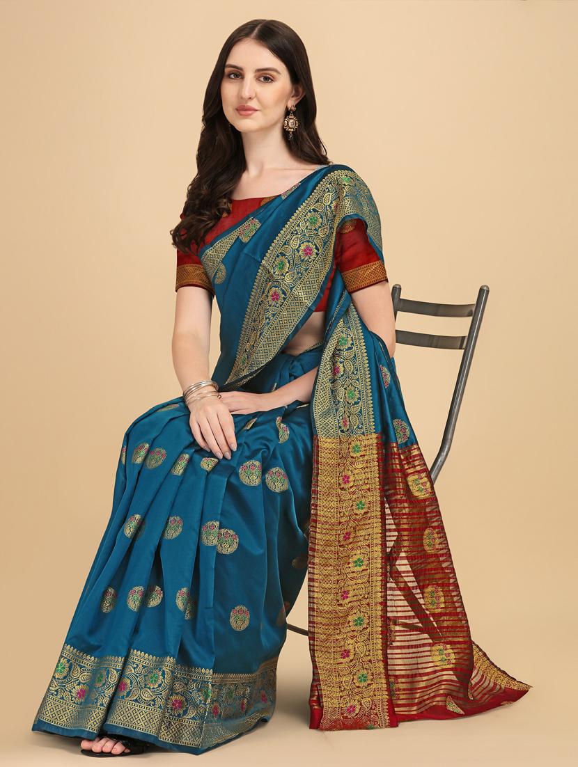sky blue silk banarasi saree - 19161233 - Standard Image - 3