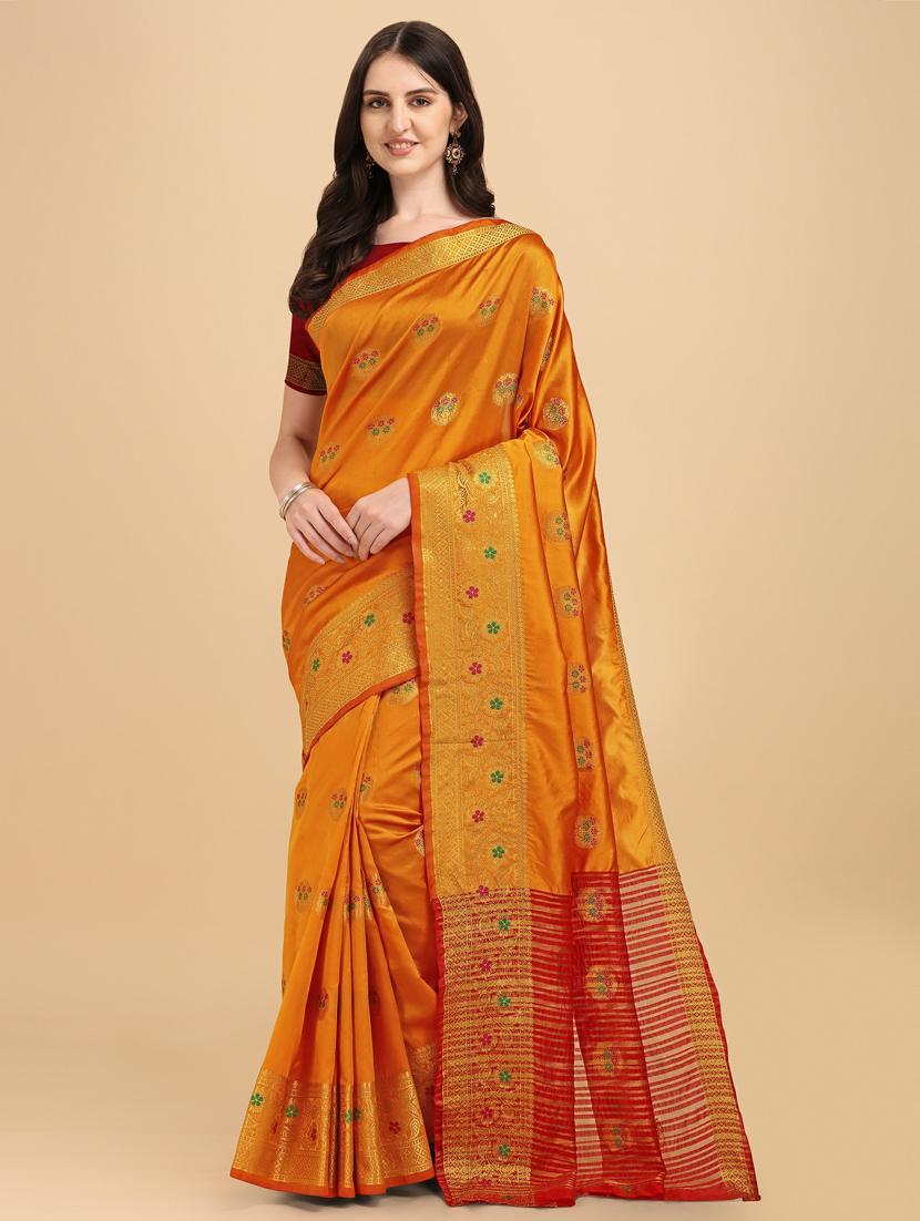 gold silk banarasi saree with blouse - 19161234 -  Zoom Image - 0