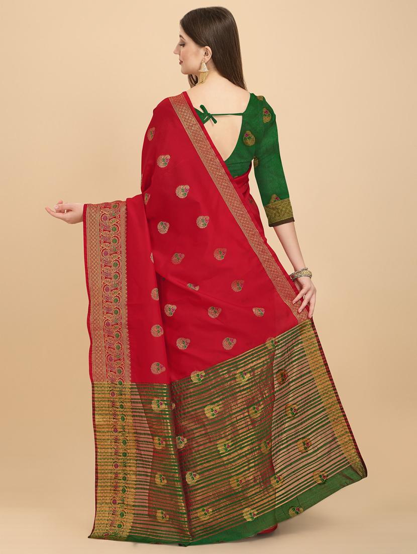 red silk banarasi saree with blouse - 19161247 - Standard Image - 3