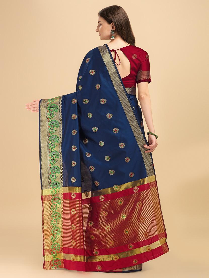 navy silk banarasi saree with blouse - 19161248 - Standard Image - 3