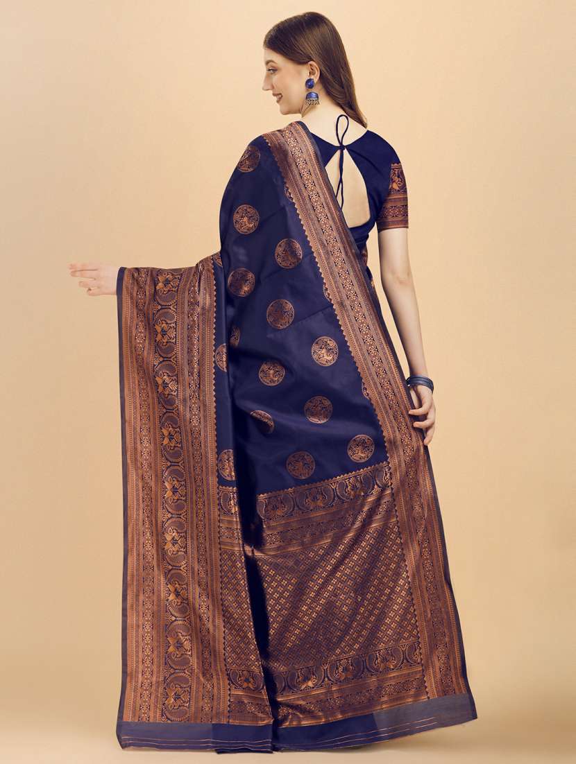 navy silk banarasi saree with blouse - 19161265 -  Standard Image - 3