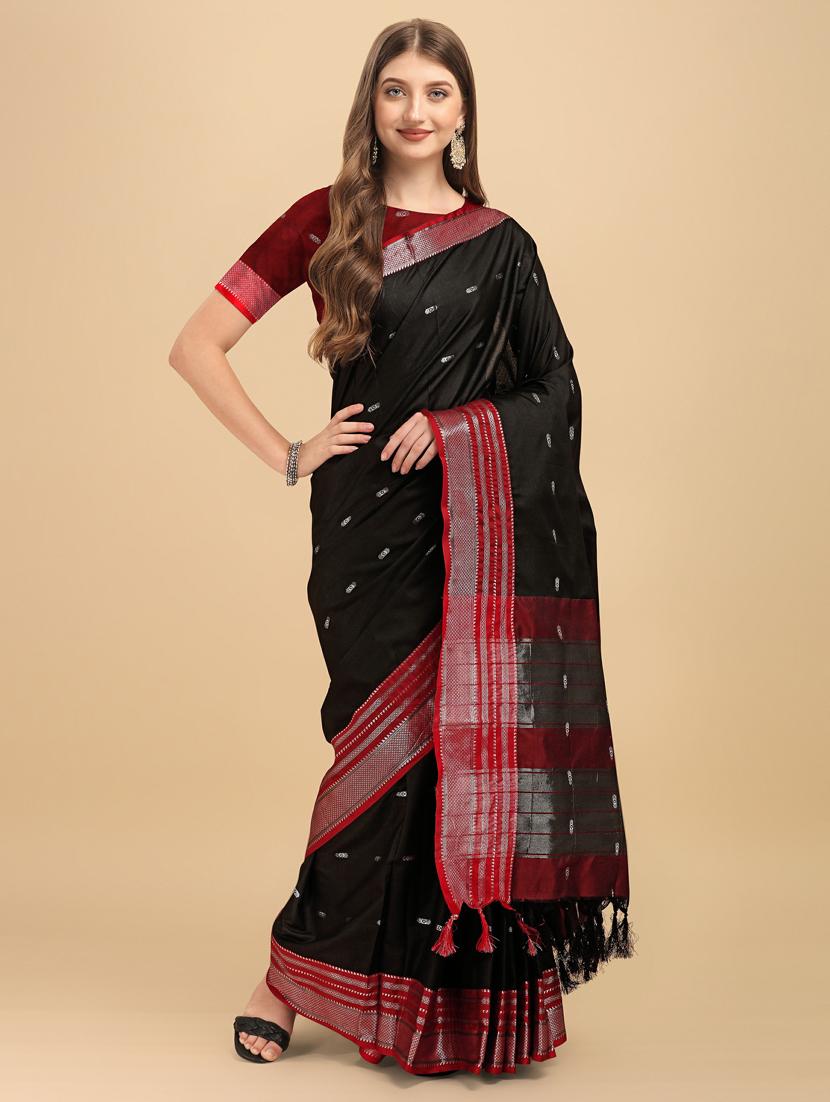 black silk banarasi saree with blouse - 19161278 -  Zoom Image - 0
