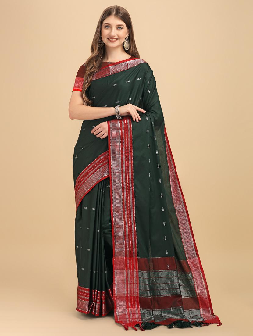green silk banarasi saree with blouse - 19161284 -  Zoom Image - 0