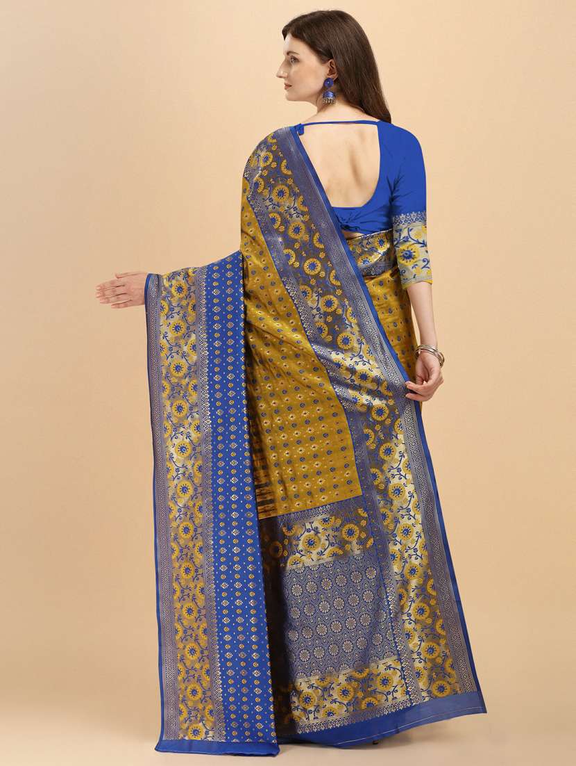 gold silk banarasi saree with blouse - 19161293 -  Standard Image - 3