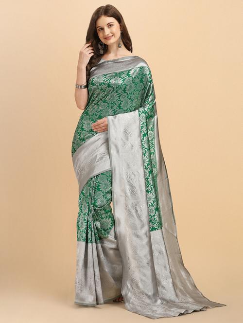green silk banarasi saree with blouse - 19161306 -  Standard Image - 0