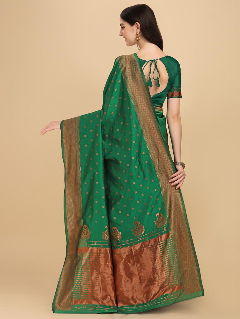 green silk banarasi saree with blouse - 19161340 - Standard Image - 3