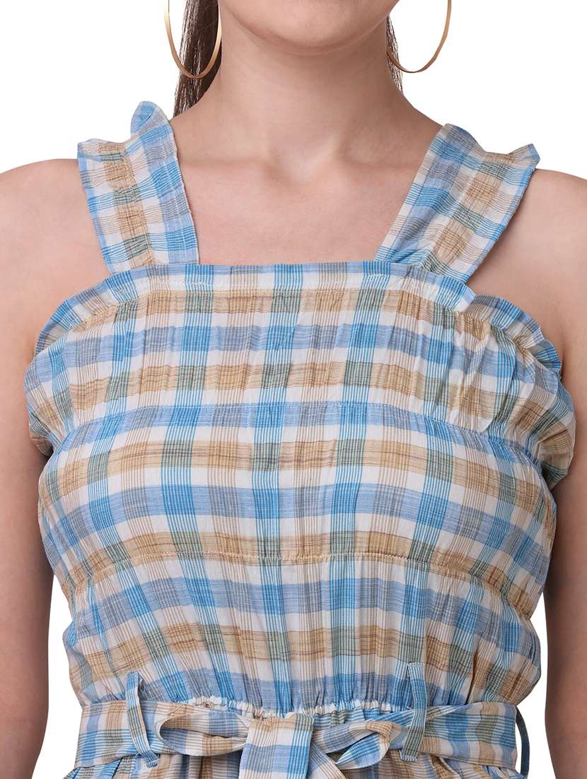 light blue checkered knee length jumpsuit - 19161739 -  Standard Image - 3