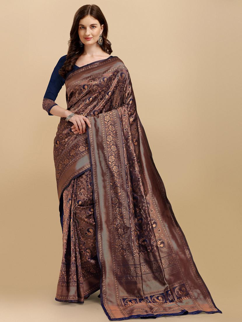 self designed jacquard saree with blouse - 19162452 -  Zoom Image - 0