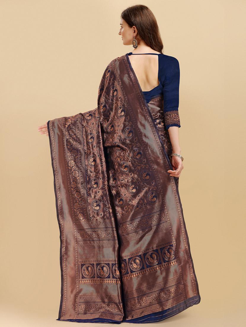 self designed jacquard saree with blouse - 19162452 - Standard Image - 3