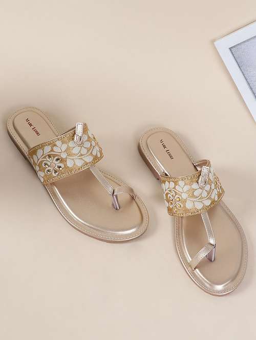 gold faux leather one toe sandals - 19163075 -  Standard Image - 0