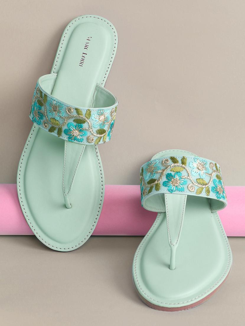 green faux leather tstrap sandals - 19163084 -  Zoom Image - 0