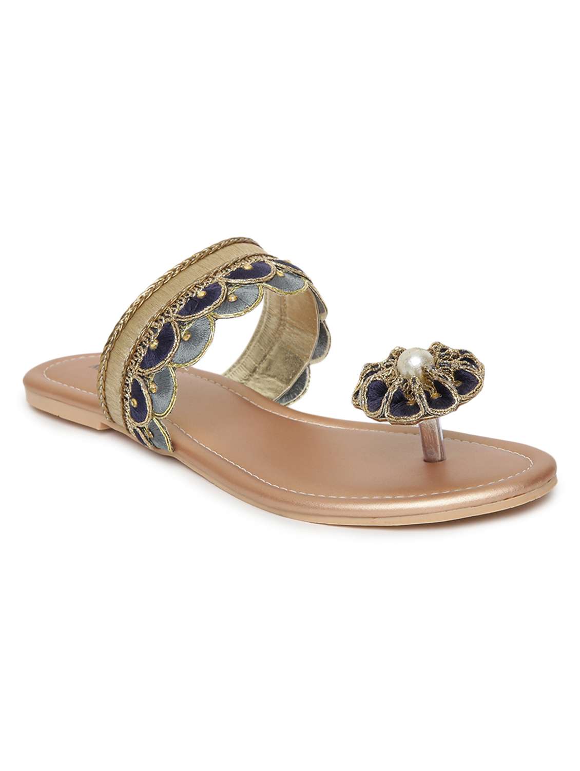 blue faux leather toe separator sandals