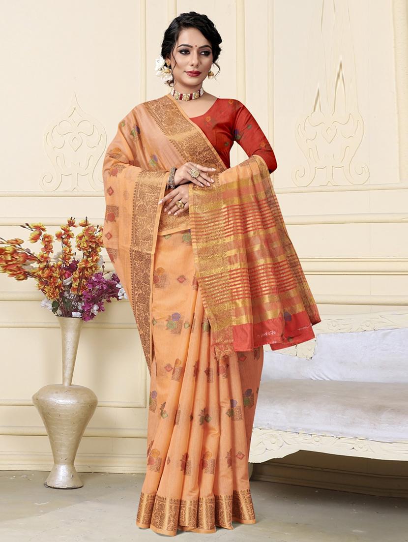 peach jacquard saree - 19163333 -  Zoom Image - 0