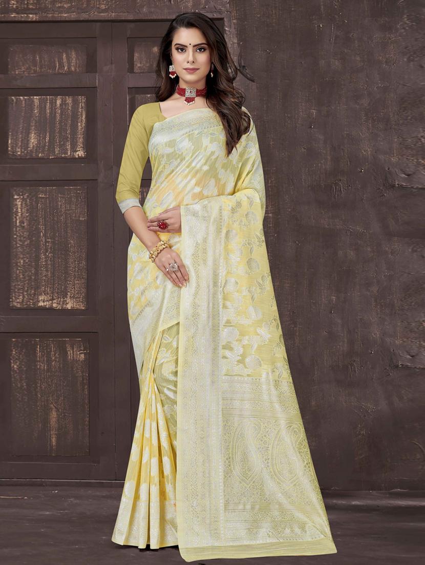 yellow jacquard saree with blouse - 19163401 - Zoom Image - 0