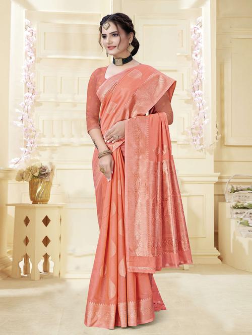 peach jacquard saree - 19163405 - Standard Image - 0