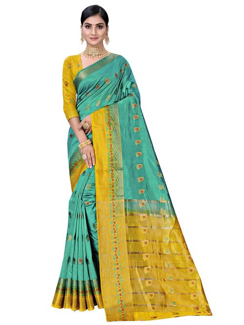 turquoise jacquard saree - 19163413 - Standard Image - 0