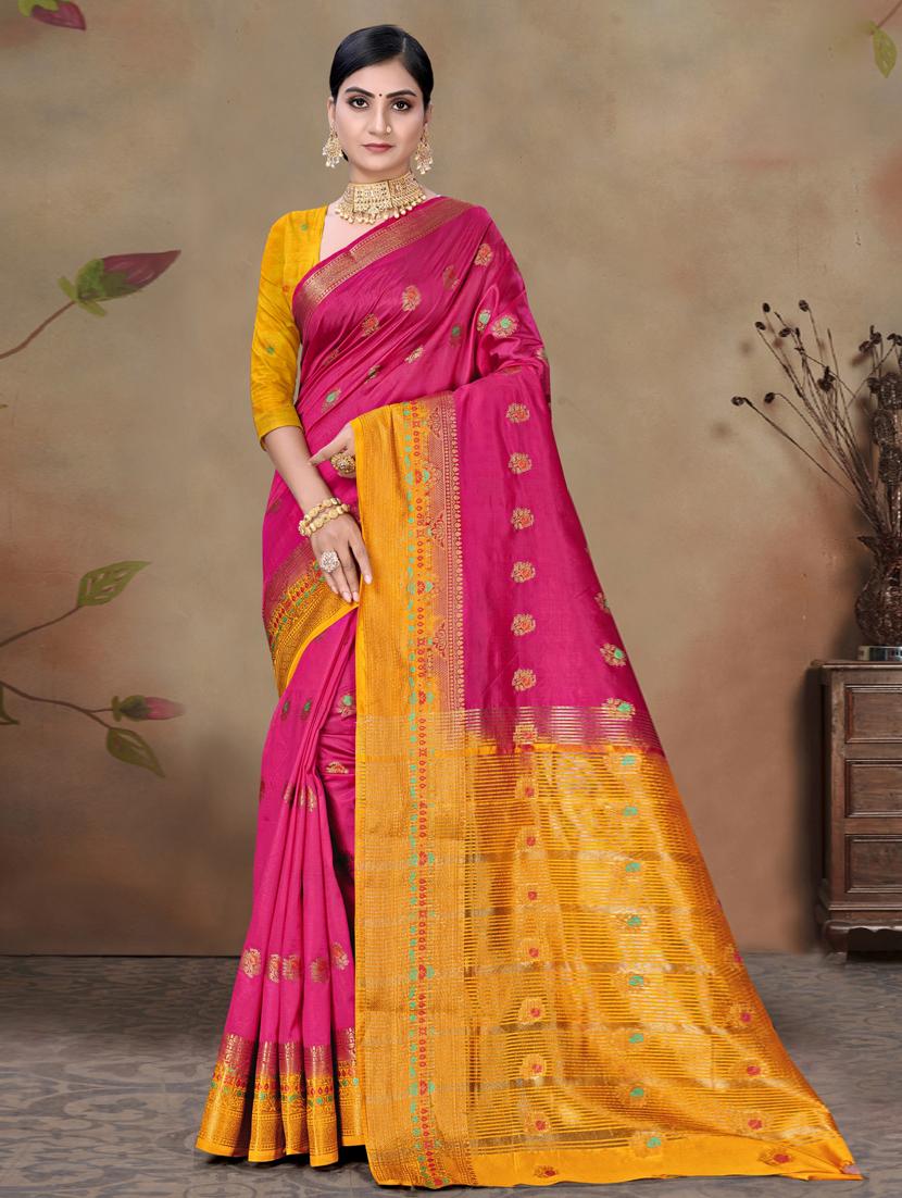 magenta jacquard saree with blouse - 19163424 - Zoom Image - 0