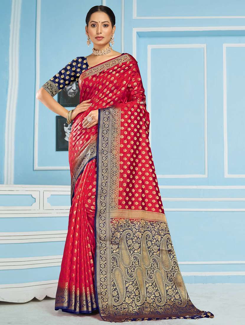 red jacquard saree - 19163435 - Zoom Image - 0