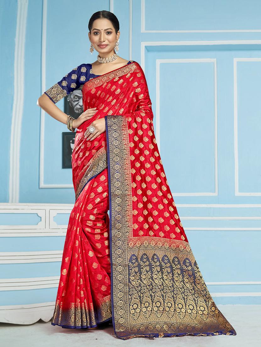 red jacquard saree - 19163441 - Zoom Image - 0