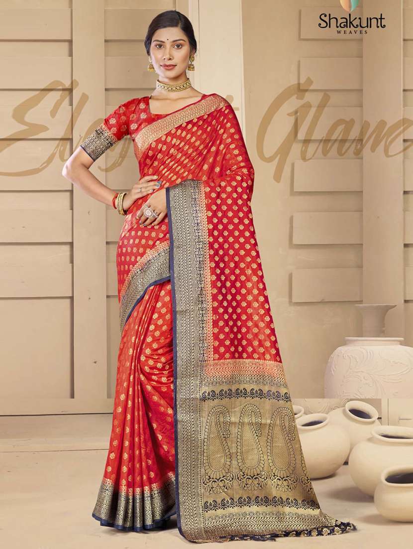 red jacquard saree with blouse - 19163447 - Zoom Image - 0