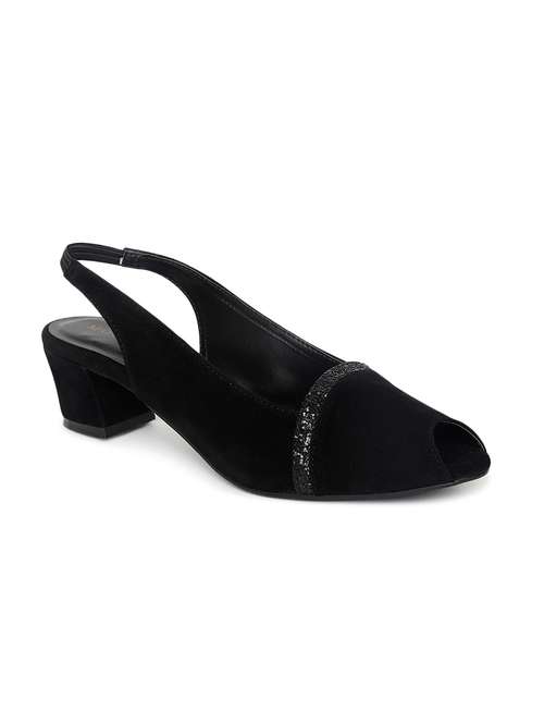 women black low heel sandal with back strap - 19163659 -  Standard Image - 0